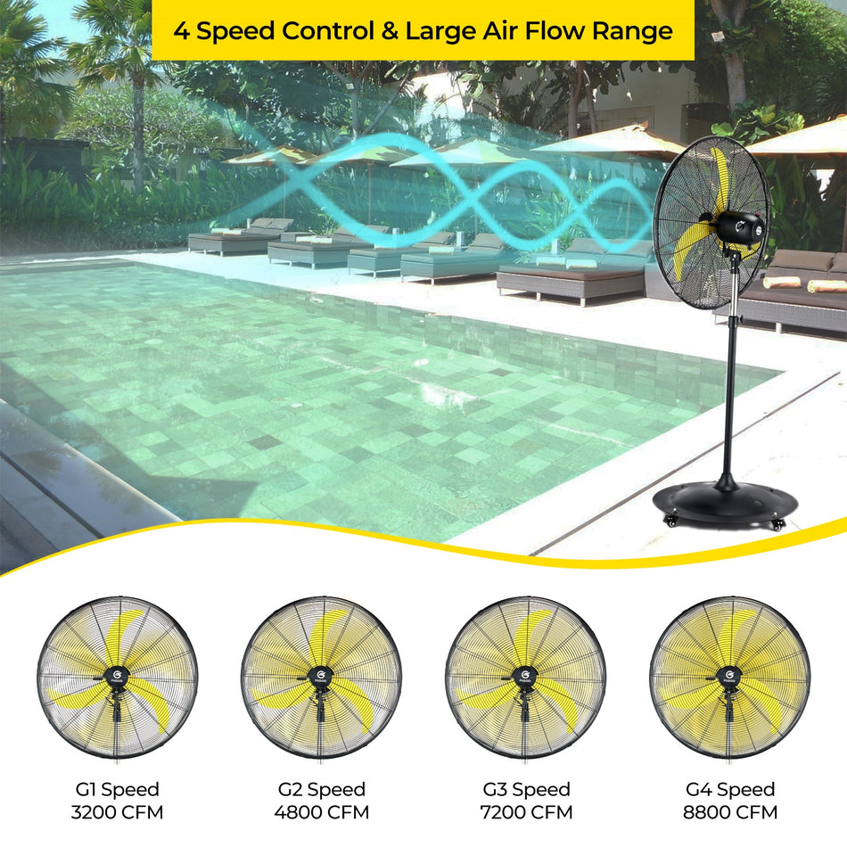 32 in. 4-Speed Oscillating Pedestal Fan, with 8800 CFM, Brushless DC Motor, Heavy Duty