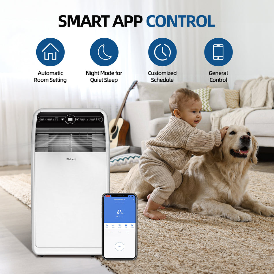 10,000 BTU (6,400 BTU DOE) Portable Air Conditioner Cools 300 sq. ft. Dehumidifier, 3 Fan Speeds & Smart Control