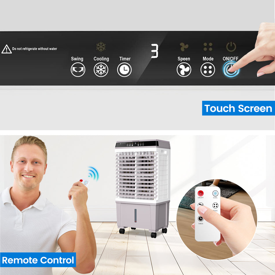 1800CFM 3-Speed Indoor/Outdoor Portable Evaporative Cooler with Remote Control, 5.2 Gal. Tank Air Cooler for 500 sq.ft.