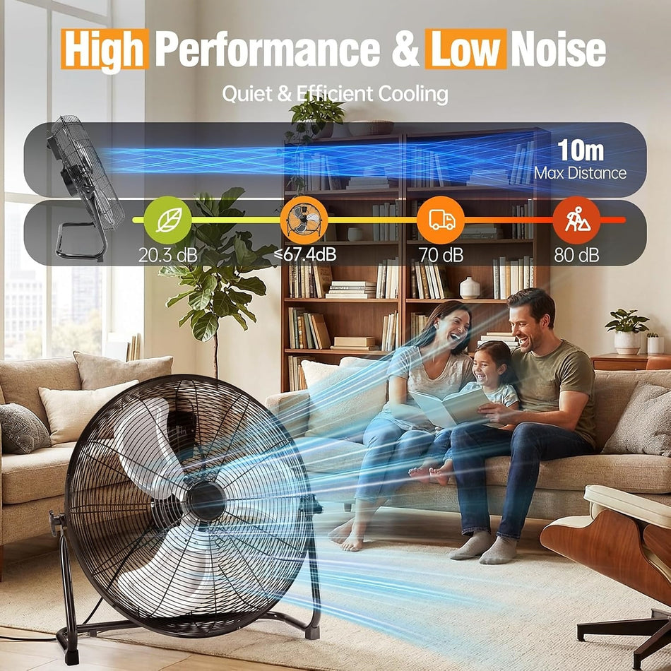 20'' 3-Speed 3522 CFM Industrial High-Velocity Floor Fan with 120° Adjustable Tilt & Carry Handle