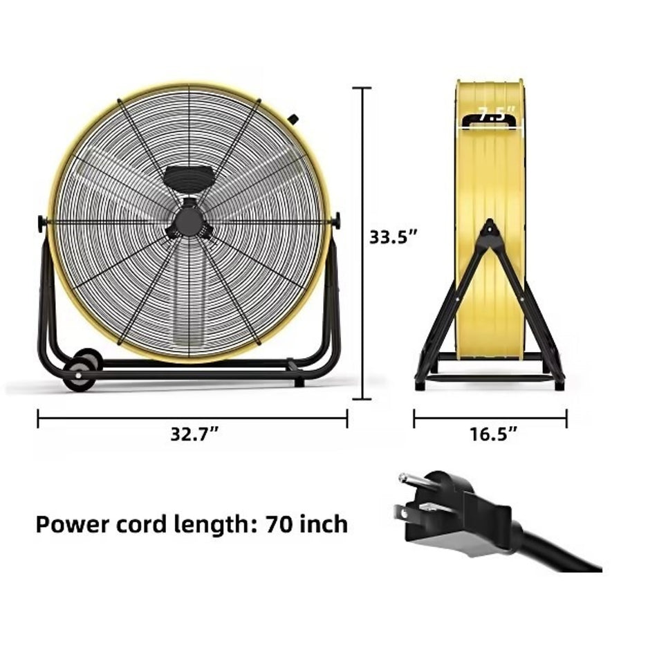 30 Inch 3-Speed 13000 CFM 360° Tilt Industrial Drum Floor Fan with Casters & Handle