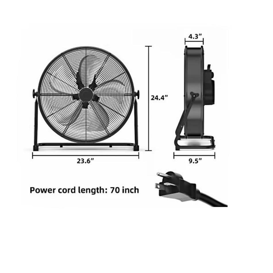 20 Inch 4-Speed 4650 CFM 360° Tilt Industrial Drum Floor Fan with Casters & Handle
