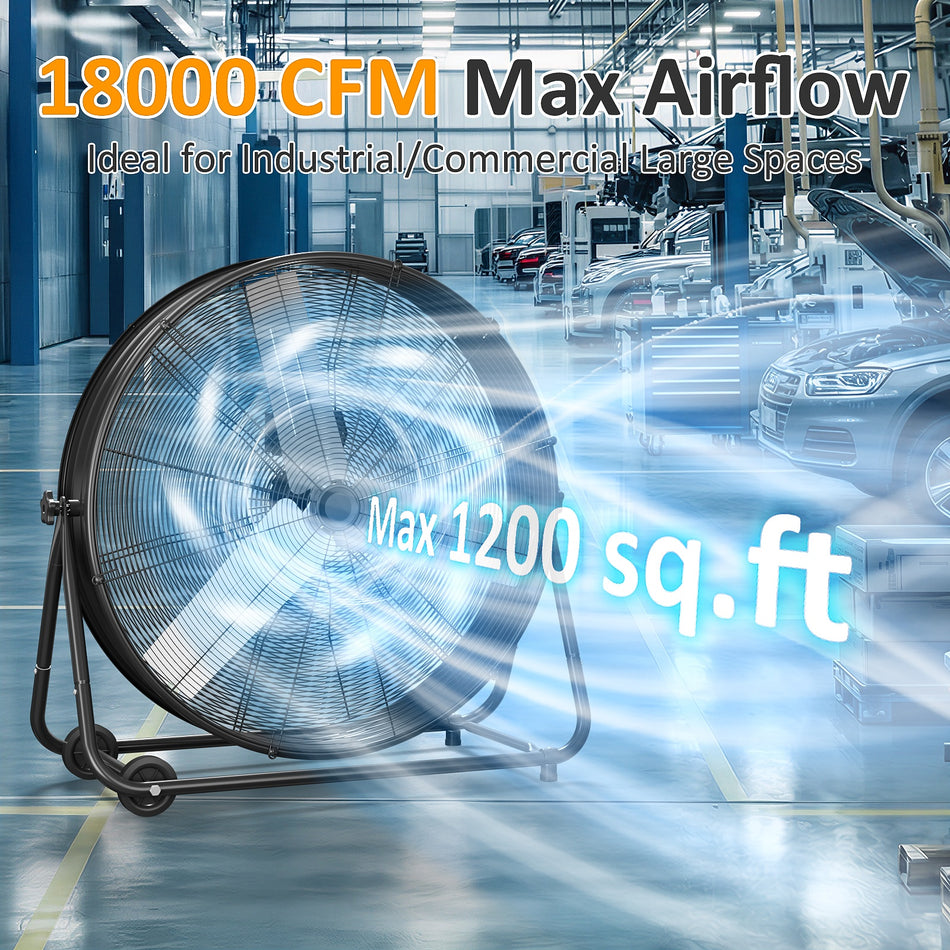 36 in. 3-Speed Industrial Metal Drum Fan in Orange, with 360?? Tilt, High Velocity, Easy Installation