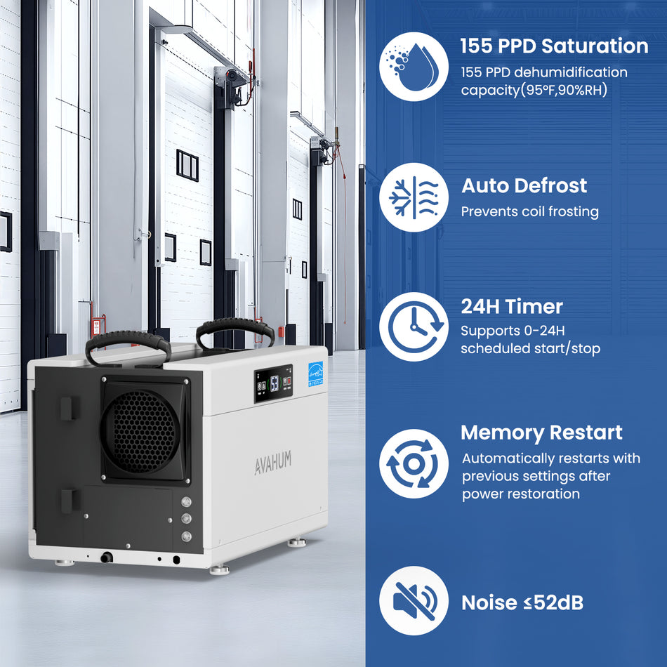 155 pt. 6,000 sq.ft. Bucketless Commercial Dehumidifier in White with Drain Hose, for Crawl Space