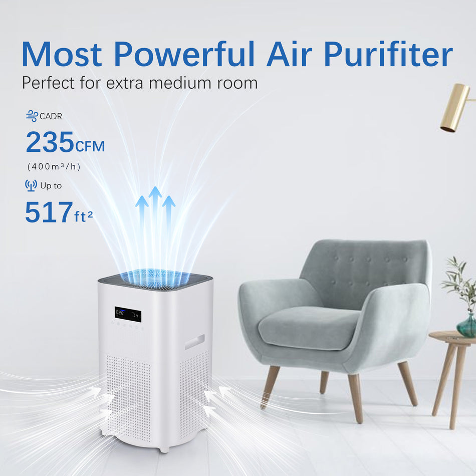 3000 sq. ft. H13 HEPA True Personal Console Air Purifier with Remote in Whites, 235 CFM, Activated Carbon Odor Purify