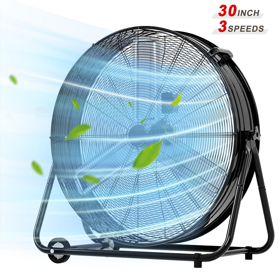 30 Inch 3-Speed 13000 CFM 360° Tilt Industrial Drum Floor Fan with Casters & Handle