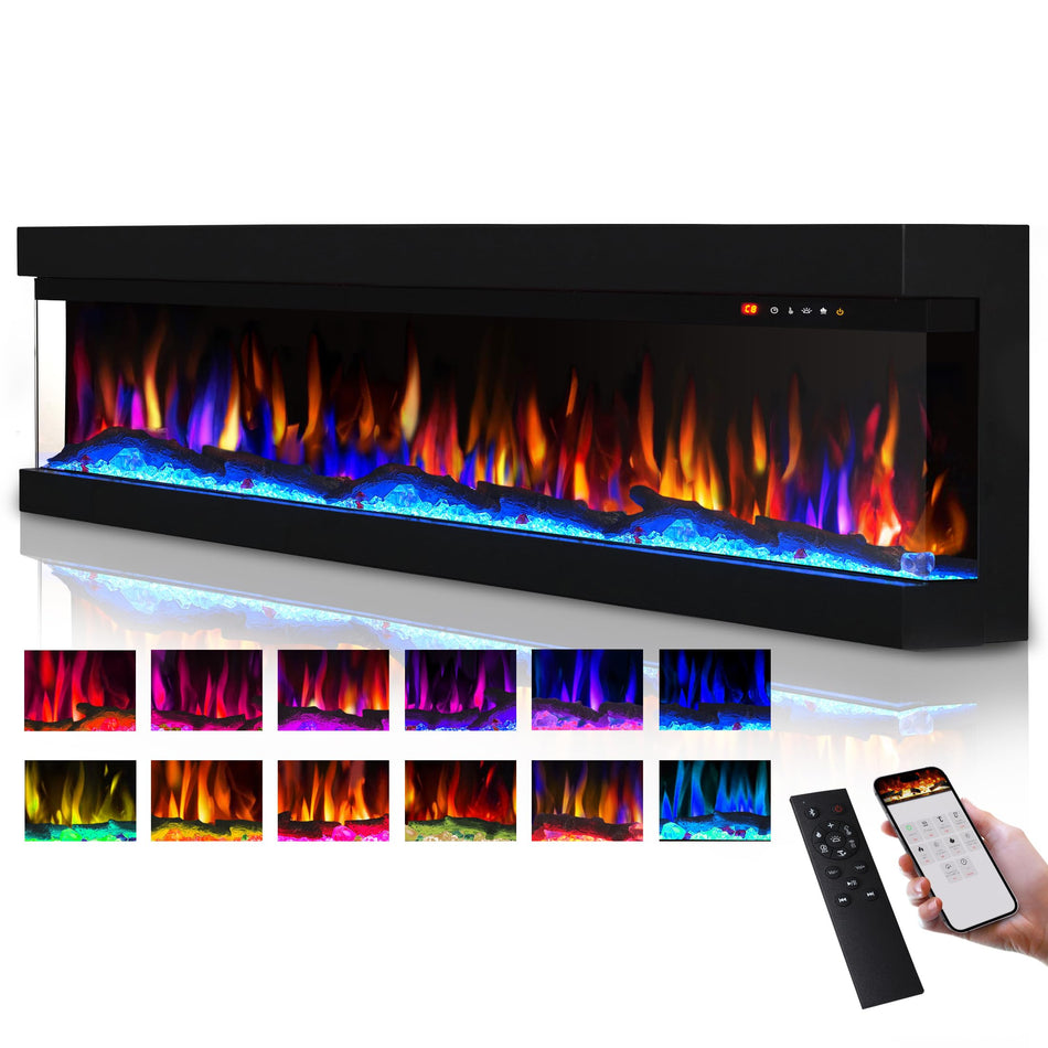 36 in. 3-Sided Freestanding Electric Fireplace Insert in Black with 13-Flame Colors,Heater,Remote Control and Smart App