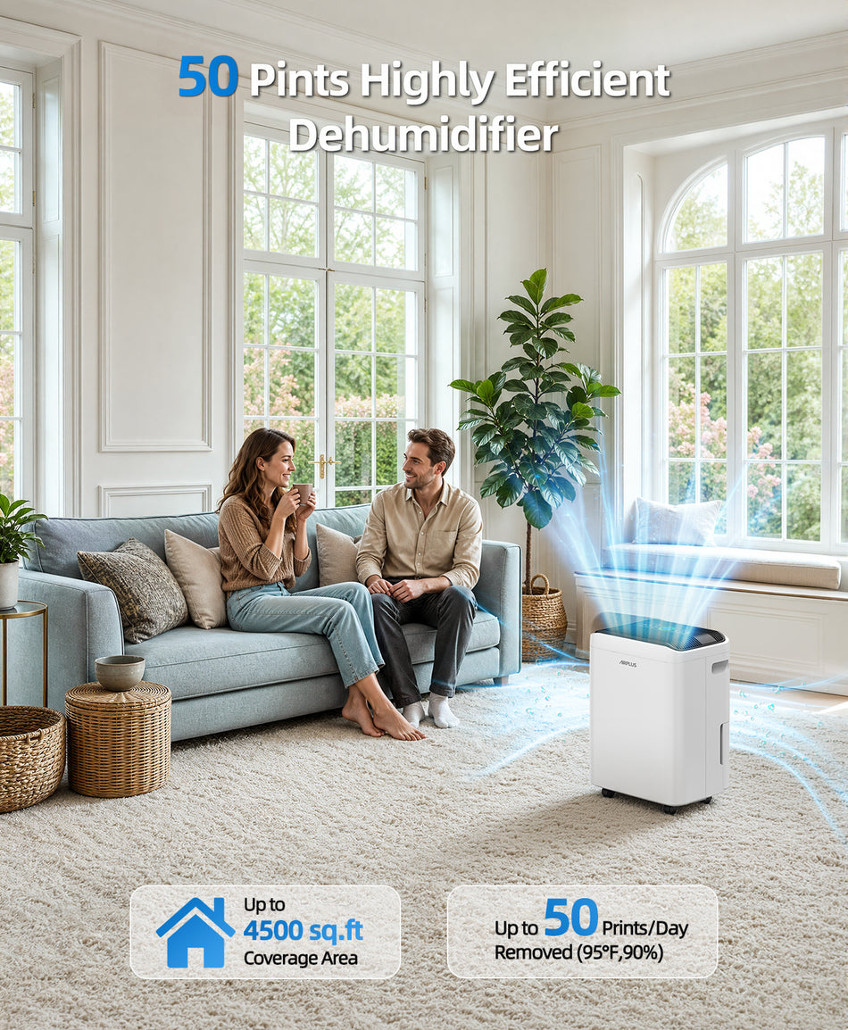 50 pt. 4,500 sq.ft. Dehumidifier with Automatic Defrost Control and Variable Speed