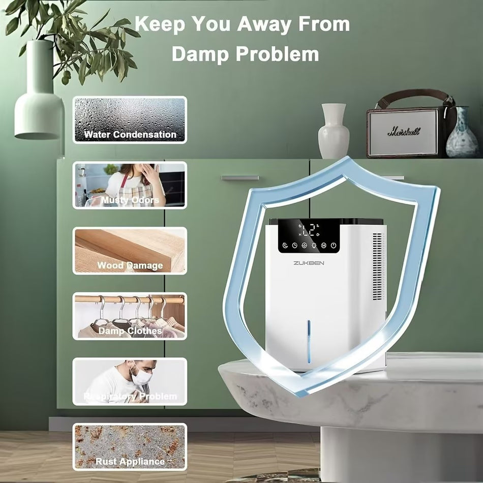 Dehumidifier,75 OZ Water Tank (500 sq.ft) Dehumidifiers for Home,Quiet Dehumidifier for Bathroom Bedroom Basement RV with 12H Timer,Auto Shut Off,7 Colors LED Light,Sleep Modes(2200ML)