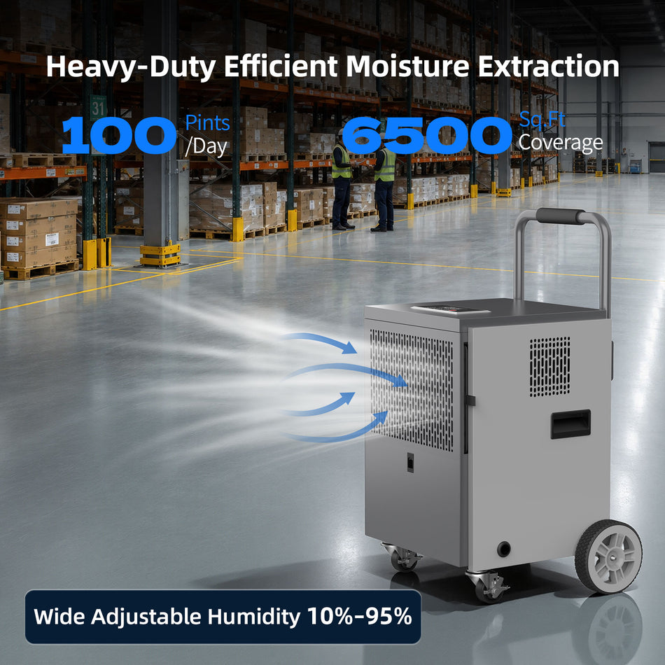 100 pt. 4500 sq. ft. Commercial Dehumidifier in. Blacks with Bucket, Hose for Garage Industrial Dehumdifier for Basement