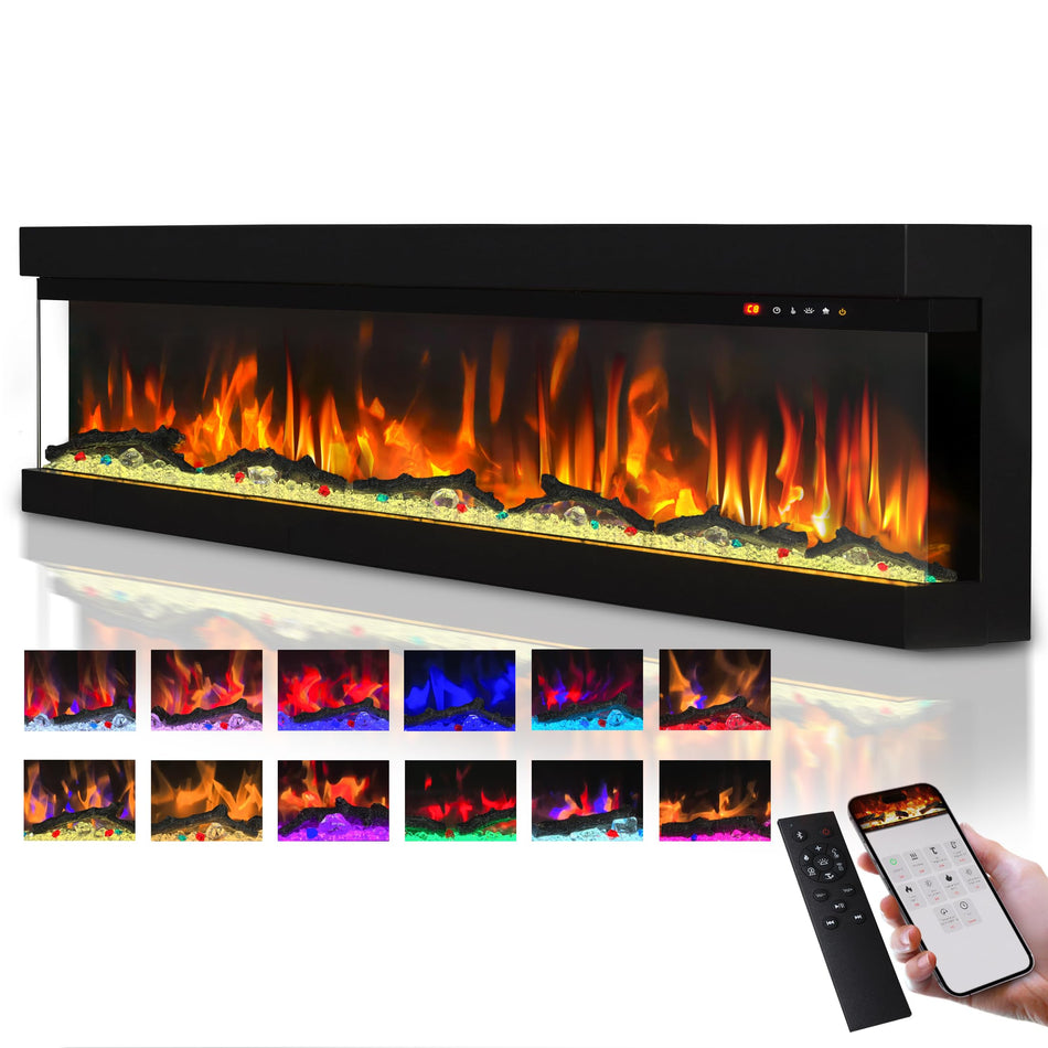 42 in. 3-Sided Freestanding Electric Fireplace Insert in Black with 13-Flame Colors,Heater,Remote Control and Smart App