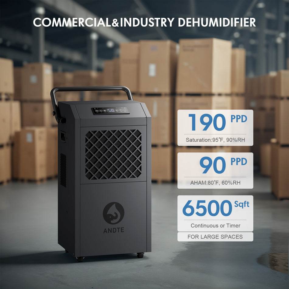 190 pt. 6500 sq.ft. Heavy Duty Bucketless Commercial Dehumidifier in Gray ,with Pump,Drain Hose,Automatic Defrost, Timer