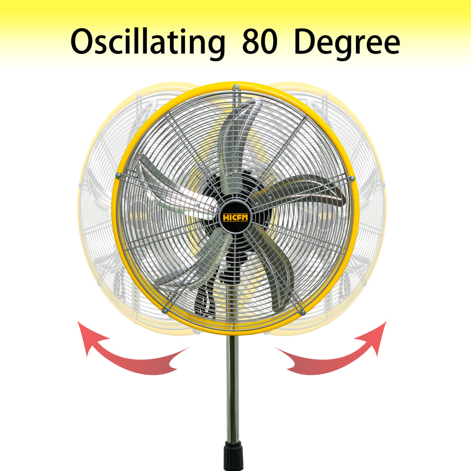 20 in. 3 Speeds High Velocity Pedestal Oscillating Fan in Yellow with Powerful 1/5 HP Motor