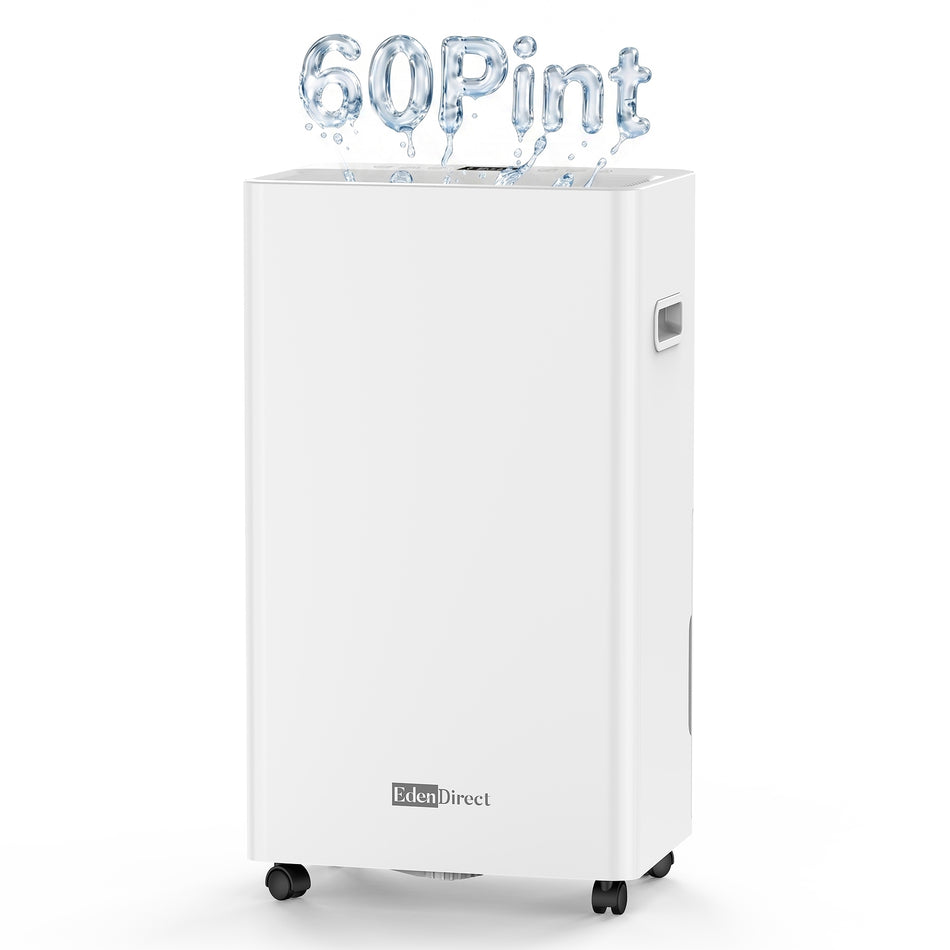 60-Pint 5000 Sq. Ft. Dehumidifier for Basement with Bucket and Drain Hose, Auto Defrost, Auto Shut-Off, 24-Hour Timer, White