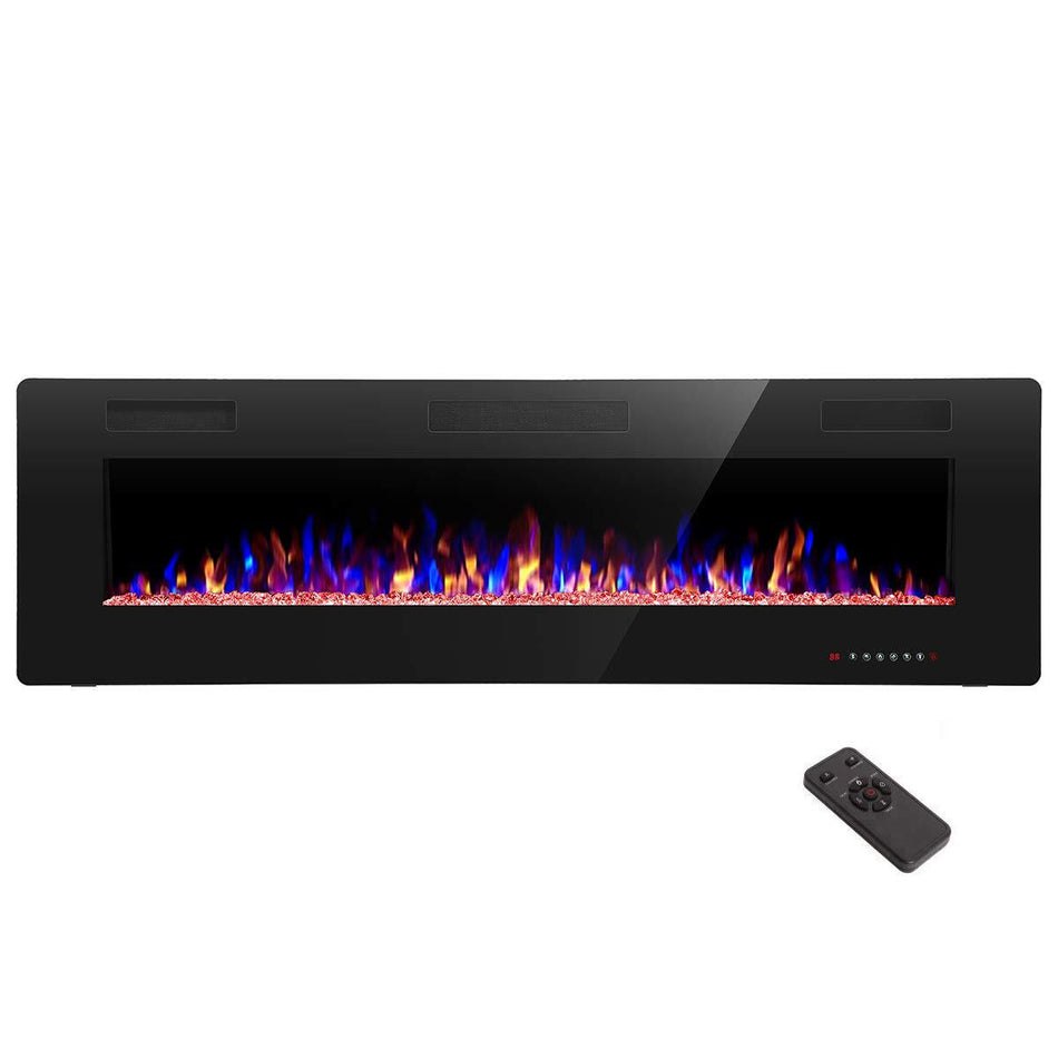 60 in. Wall Mounted Electric Fireplace in Black, Low Noise, Remote Control, Timer, Touch Screen