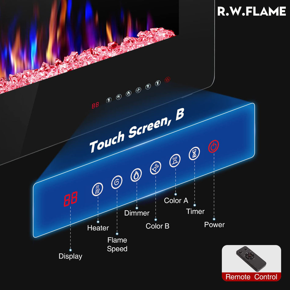 60 in. Wall Mounted Electric Fireplace, Remote Control
