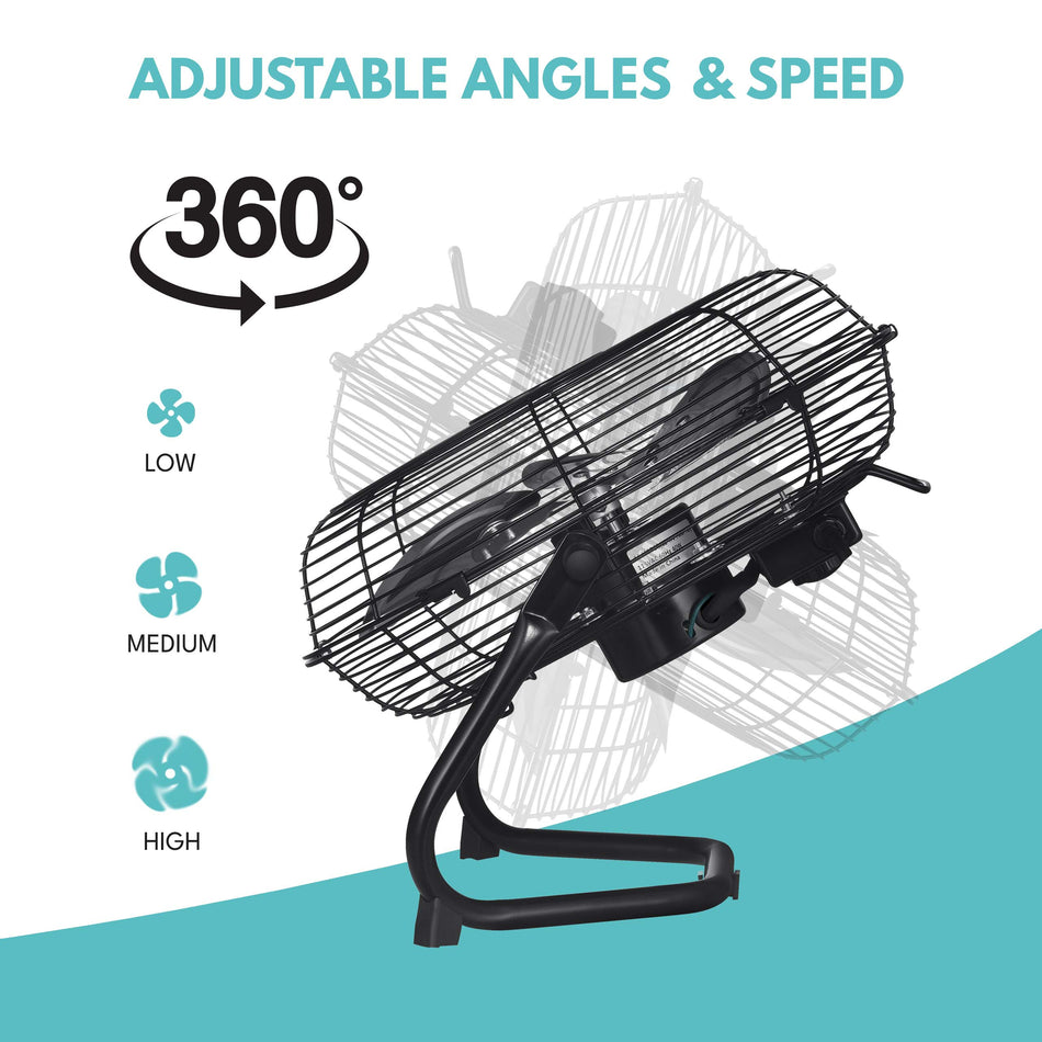18 in. 3-Speed High-Velocity Industrial Heavy Duty Metal Floor Fan in Black with Tilting Head for Outdoor/Indoor Use