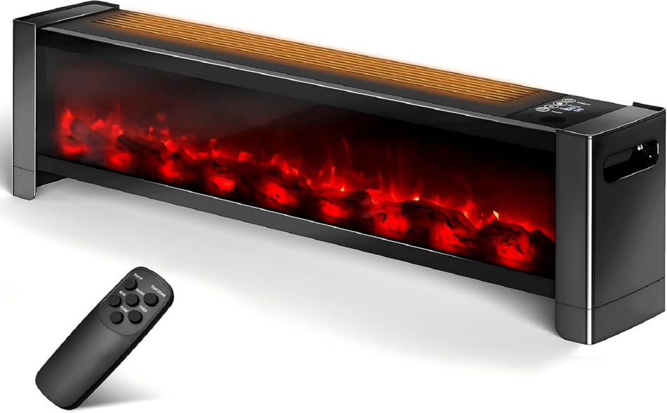 33.3in. 1500W Portable Electric Baseboard Heater,with Realistic 3D Flame,12H Timer,Thermostat,for Indoor Use,Black