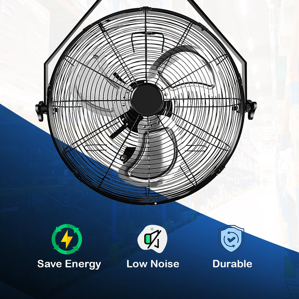 18 in. Black Industrial Wall Mount Fan 3-Speed Indoor/Outdoor Commercial Ventilation Metal High Velocity Fan