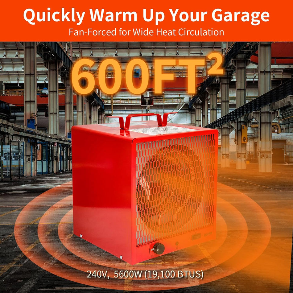 5600-Watt Electric Garage Heater, Micathermic Space Heater with Integrated Thermostat Control
