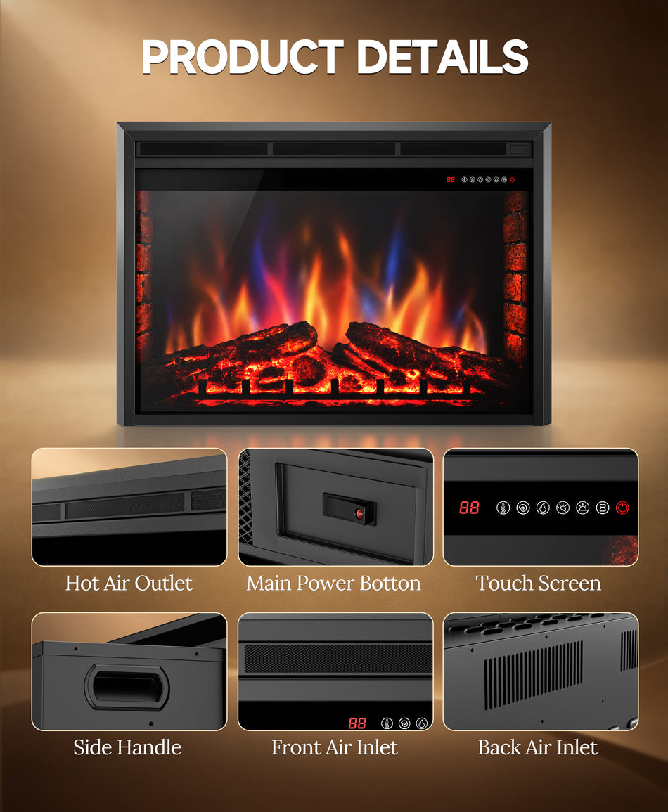 39 in. Ventless Electric Fireplace Insert, Remote Control, Adjustable Led Flame Brightness
