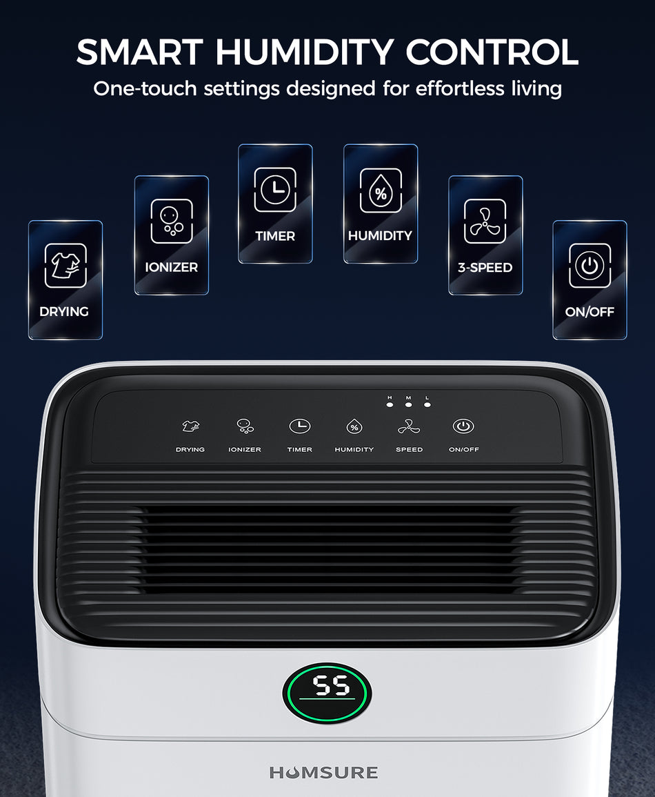 34 pt. 2,500 sq. ft. Dehumidifier in White with Drain Hose and Bucket, Auto Defrost, Low Noise, Dehumidify Efficiently
