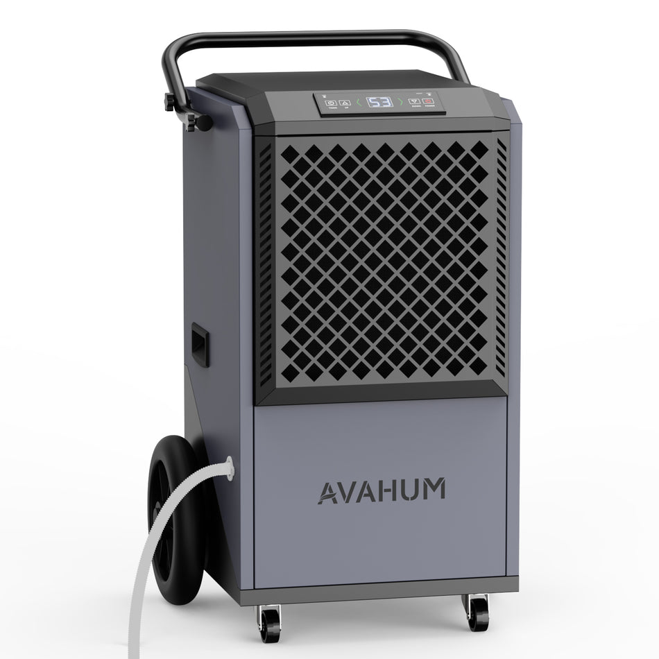 320 pt. 9000 sq. ft. Bucketless Commercial Dehumidifier in. Gray with Auto Defrost, 417 CFM Airflow, and Portable Wheels