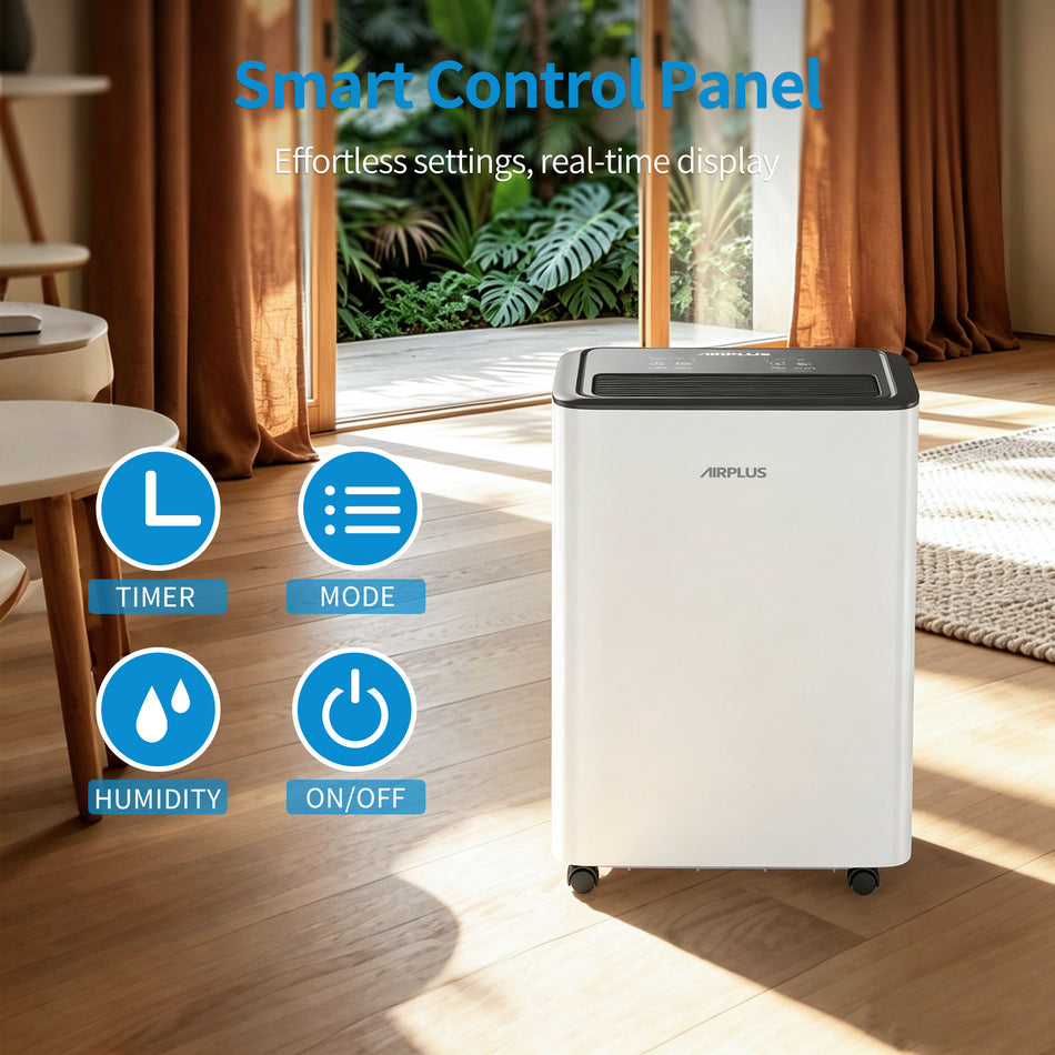 25 pt. 2,500 sq. ft. Dehumidifier for Basement in White with Drain Hose, Bucket, Automatic Defrost Control, Sleep Mode