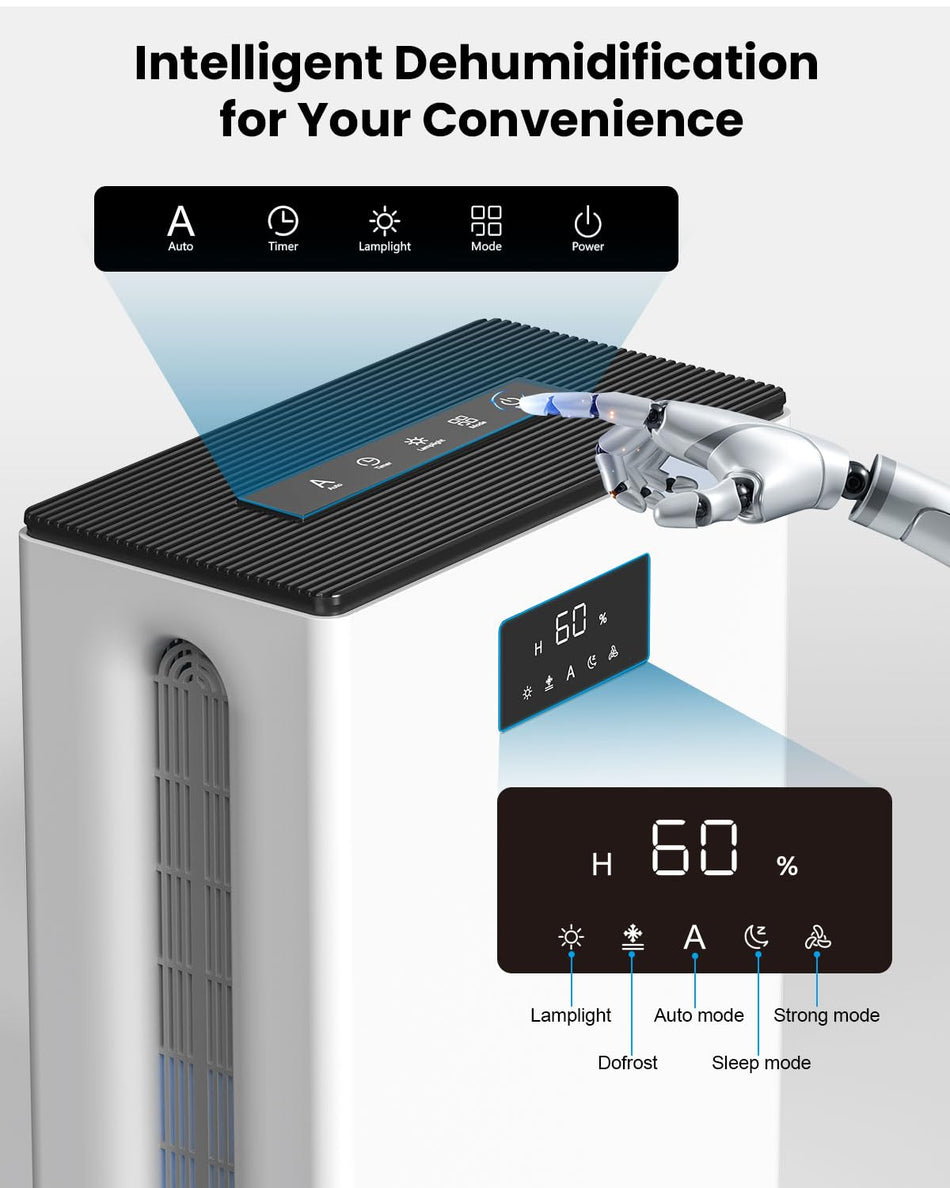 1.58 pt. 950 sq. ft. with Bucket Dehumidifier in. White with 2 Speeds, 7-Color Light, 0-48H Timer, Auto Shut Off