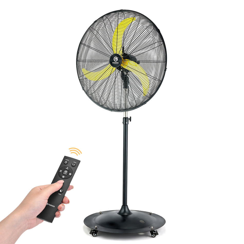 20 in. 4-speeds Heavy Duty High Velocity Pedestal Fan in Yellow with Manual and Remote Control, Adjustable Height,Wheels