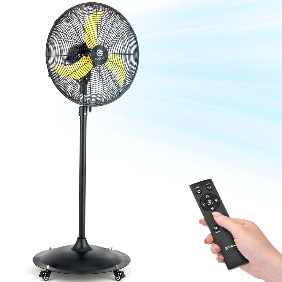 20 in. 4-speeds Heavy Duty High Velocity Pedestal Fan in Yellow with Manual and Remote Control, Adjustable Height,Wheels