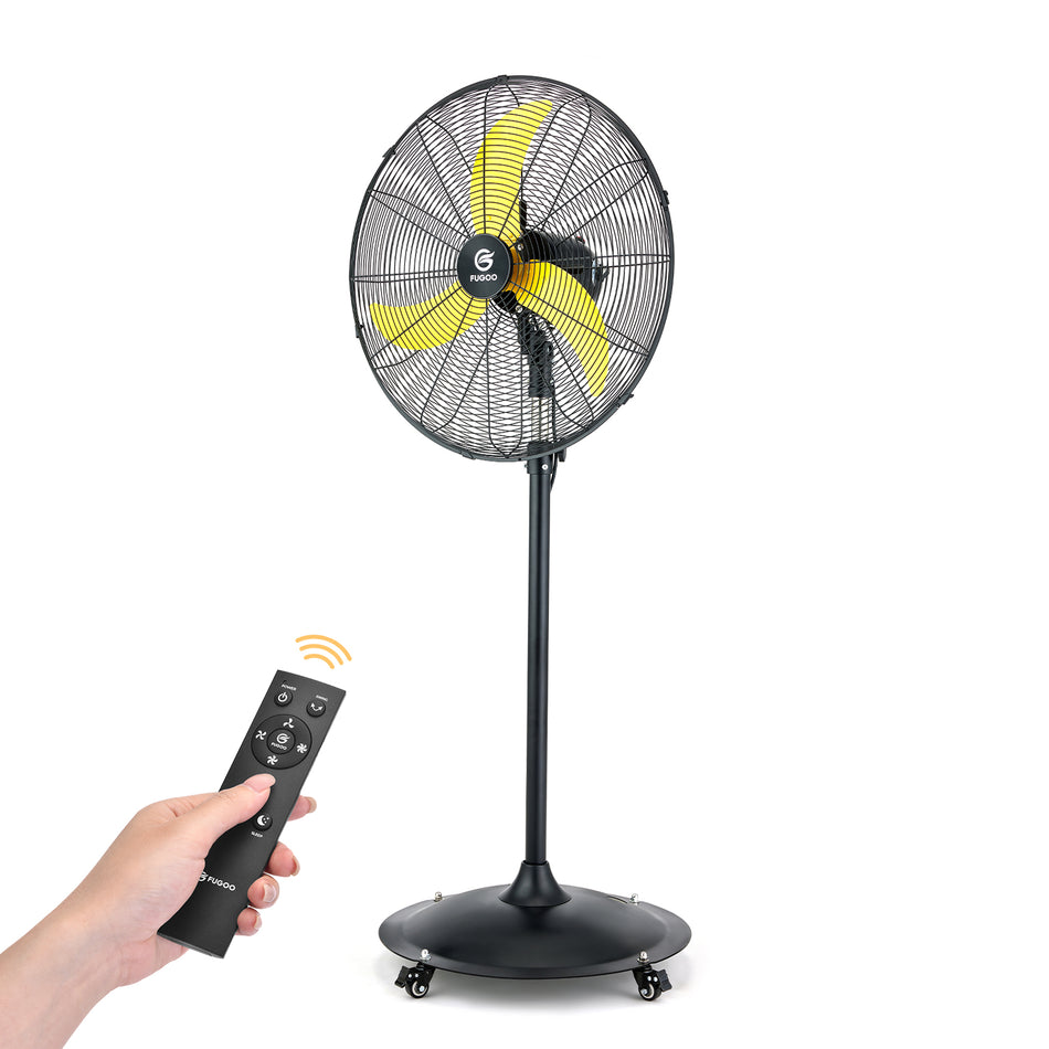 24 in. 4 speeds High Velocity Pedestal Fan in Yellow with Manual and Remote Control, Sleep Mode, 90??Oscillating, Wheels