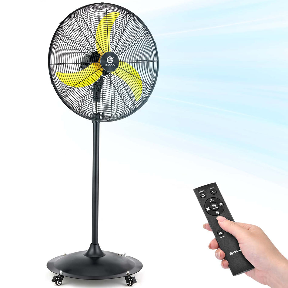 24 in. 4 speeds High Velocity Pedestal Fan in Yellow with Manual and Remote Control, Sleep Mode, 90??Oscillating, Wheels