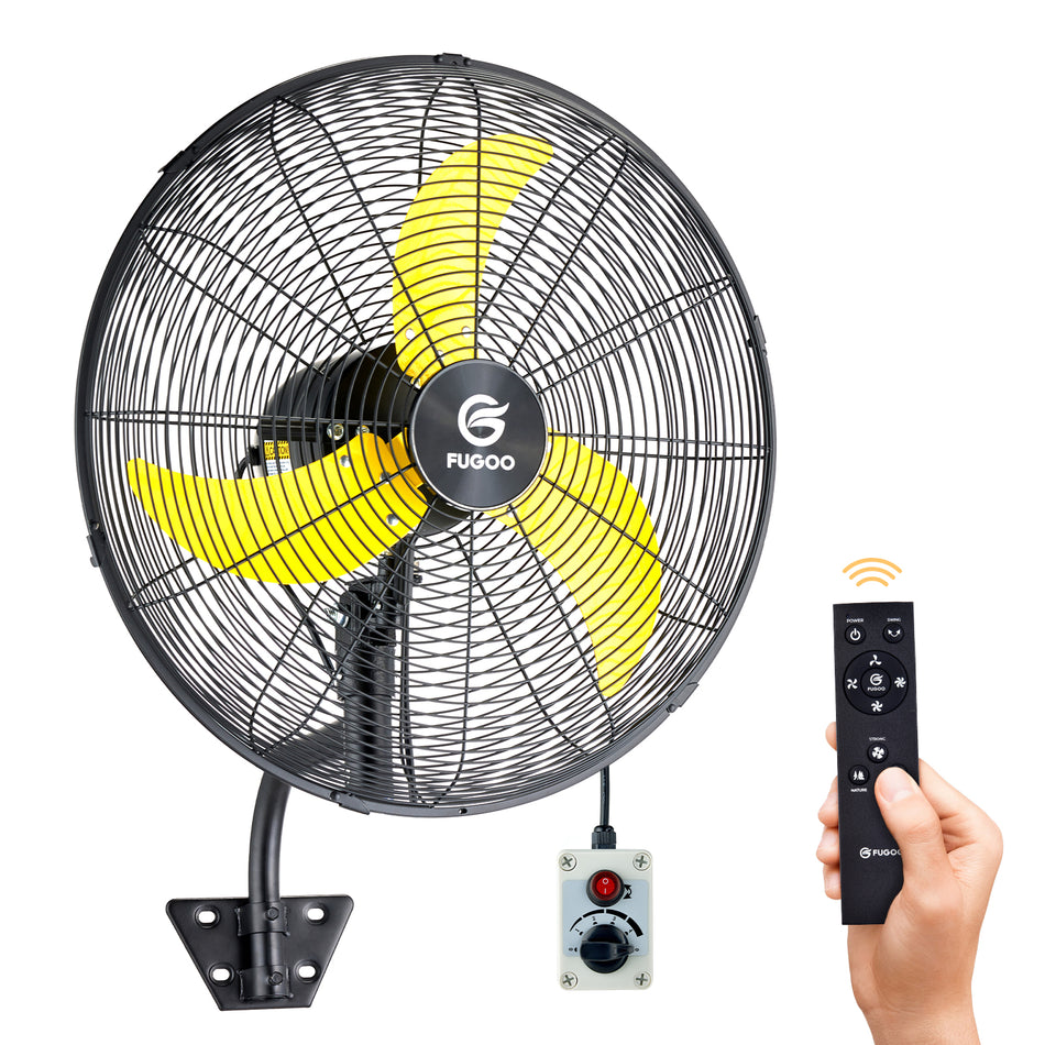 24 in. 4-Speed High-Velocity Oscillating Yellow Indoor/Outdoor Wall Mount Fan with Manual and Remote Control, Sleep Mode