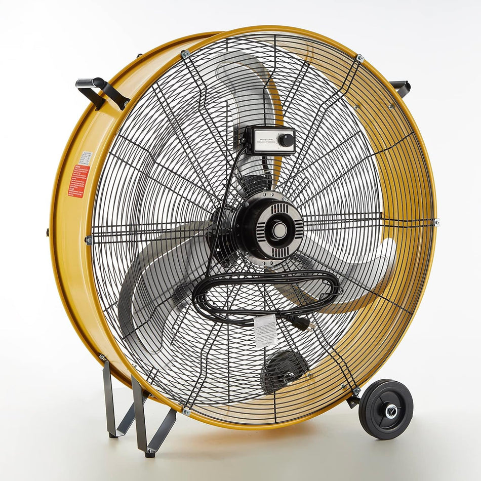 30 in. 3-Speeds Drum Fan in Yellow with Powerful 1/3HP Motor, Commercial or Industrial Fan