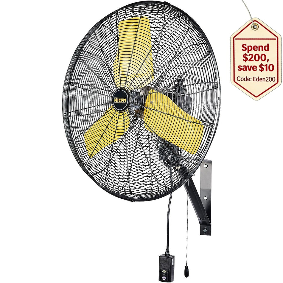 24 in. 3-Speeds Outdoor Wall Mounted Fan in Yellow with IP44 Enclosure Motor, Sealed Control Box, GFCI Plug