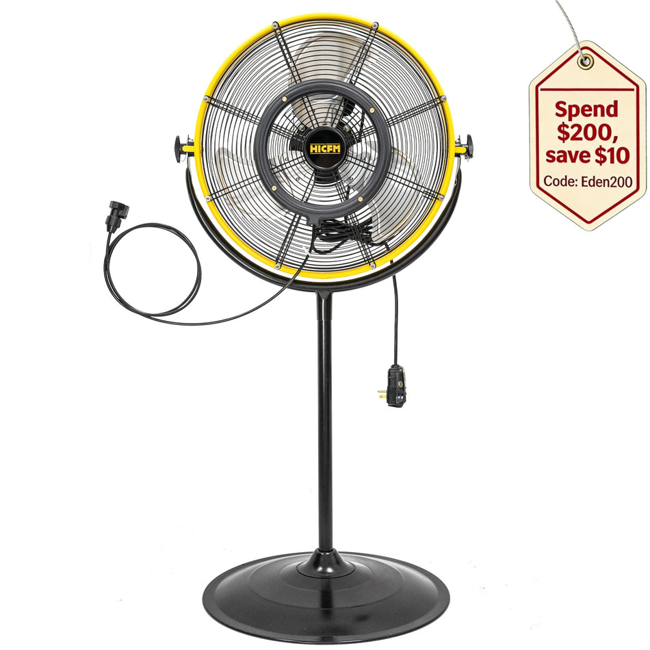 20 in. 3 Speeds Pedestal Fan in Yellow with IP44 Enclosed Motor, Detachable Mist Spray Kit, 180¡ã Tilted Head