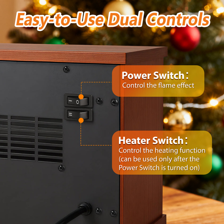 1500W Electric Compact Radiant Infrared Space Heater,Mini Wooden Tabletop Fireplace with 3D Flame,Overheating Protection