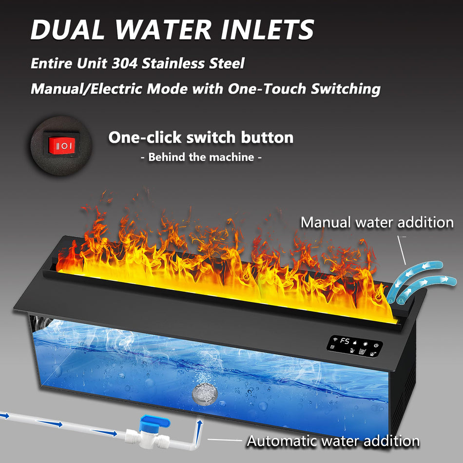 46 in. Smart Freestanding Electric Fireplace Inserts with APP Control in Black, Water Vapor Fireplace with Remote, Timer