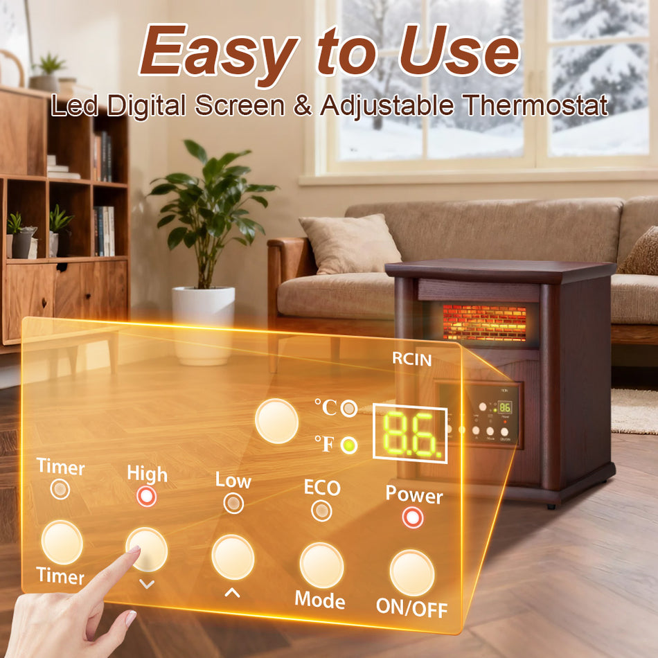 1500-Watt 14.76 in. Electric Brown Convection 4 quartz tubes Infrared Space Heater with 12 Hours Timer