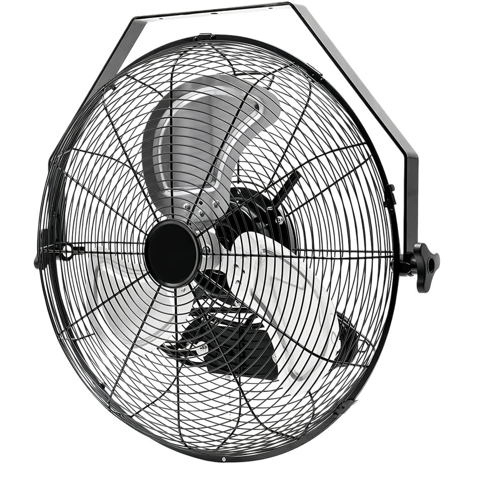 18 in. 3-Speed Industrial Metal Wall Mount Fan in Black, with 360?? Tilt, High Velocity, Easy Installation
