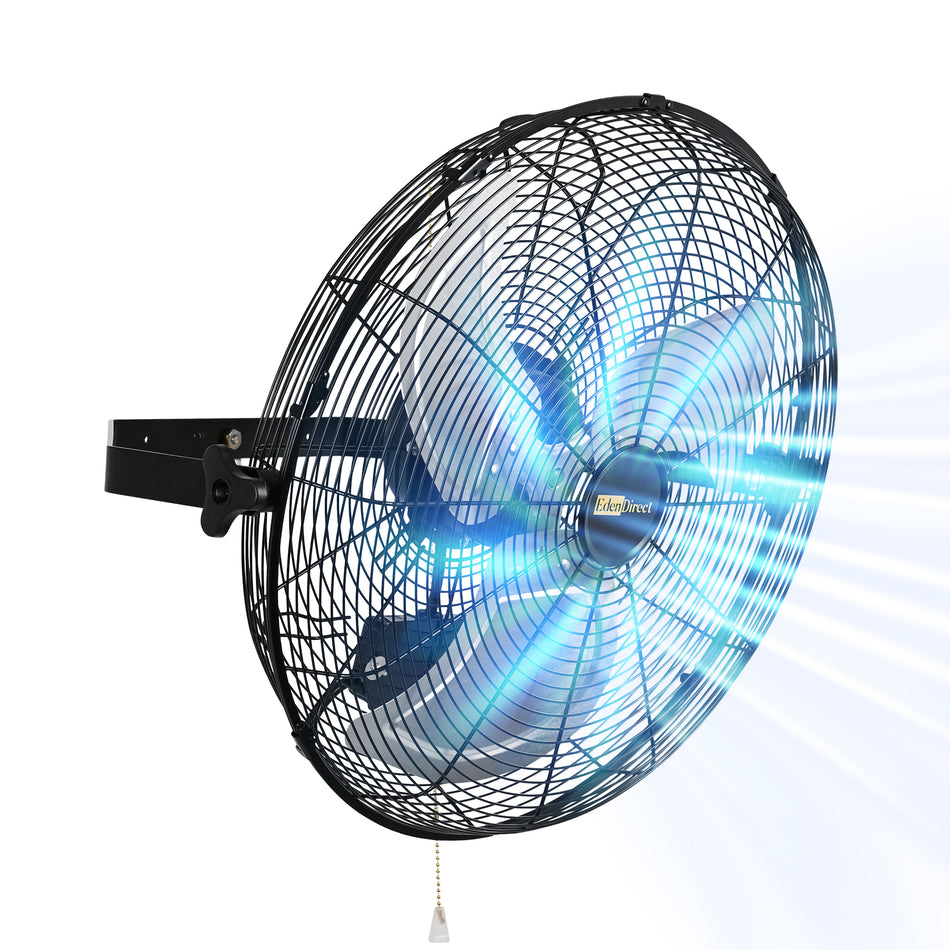18 in. 3-Speed Industrial Metal Wall Mount Fan in Black, with 360¡ã Tilt, High Velocity, Easy Installation