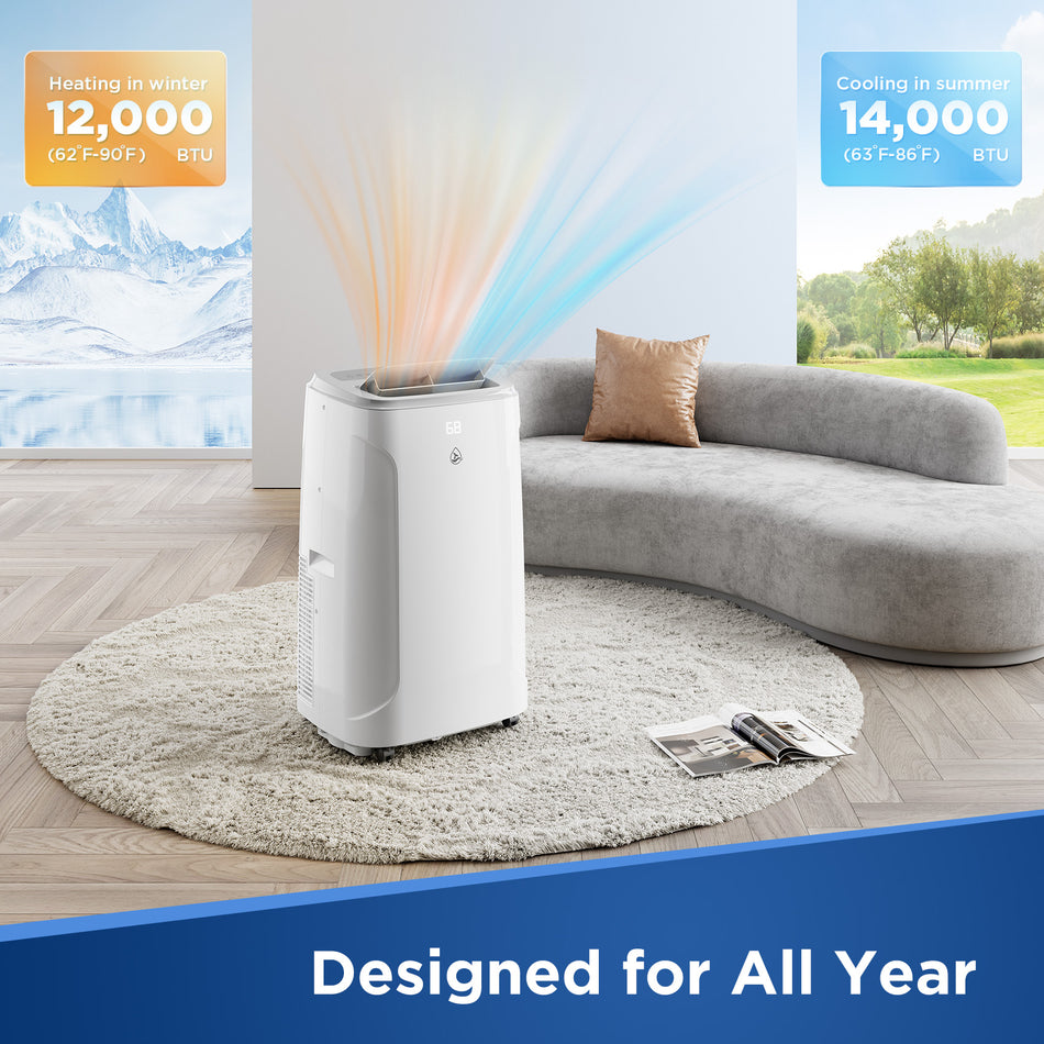 9200 BTU (DOE) Portable Air Conditioner Cools 550 sq. ft. with Dehumidifier, Heater and Remote in White, 90¡ã Swing Air