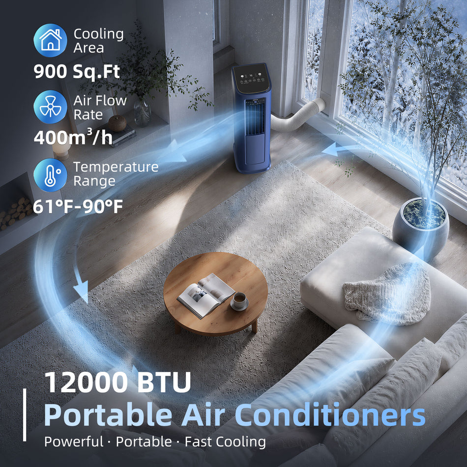 7,800 BTU (DOE) Portable Air Conditioner Cools 9,00 Sq. Ft. with Heater and Dehumidifier, with Remote Control