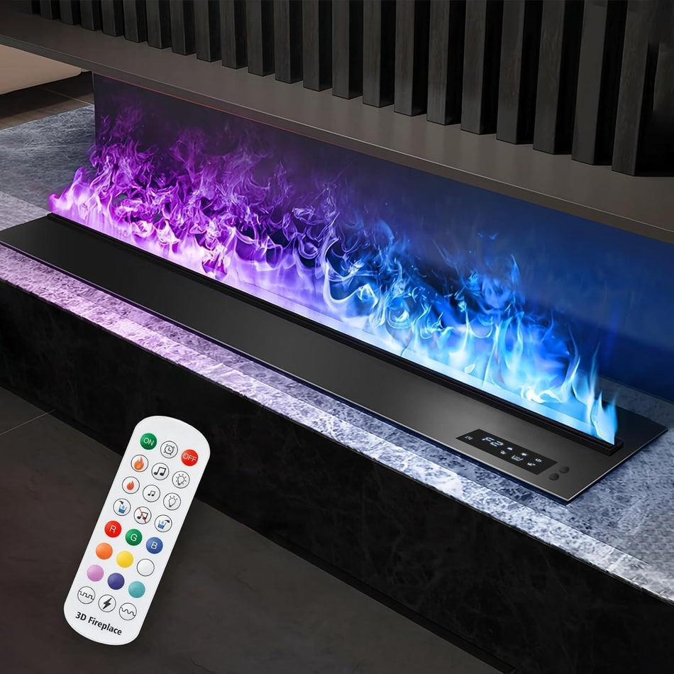 38 in. Recessed Freestanding Electric Fireplace in Black, Water Vapor Fireplace with Remote, Timer, Touch 9-Colors Flame