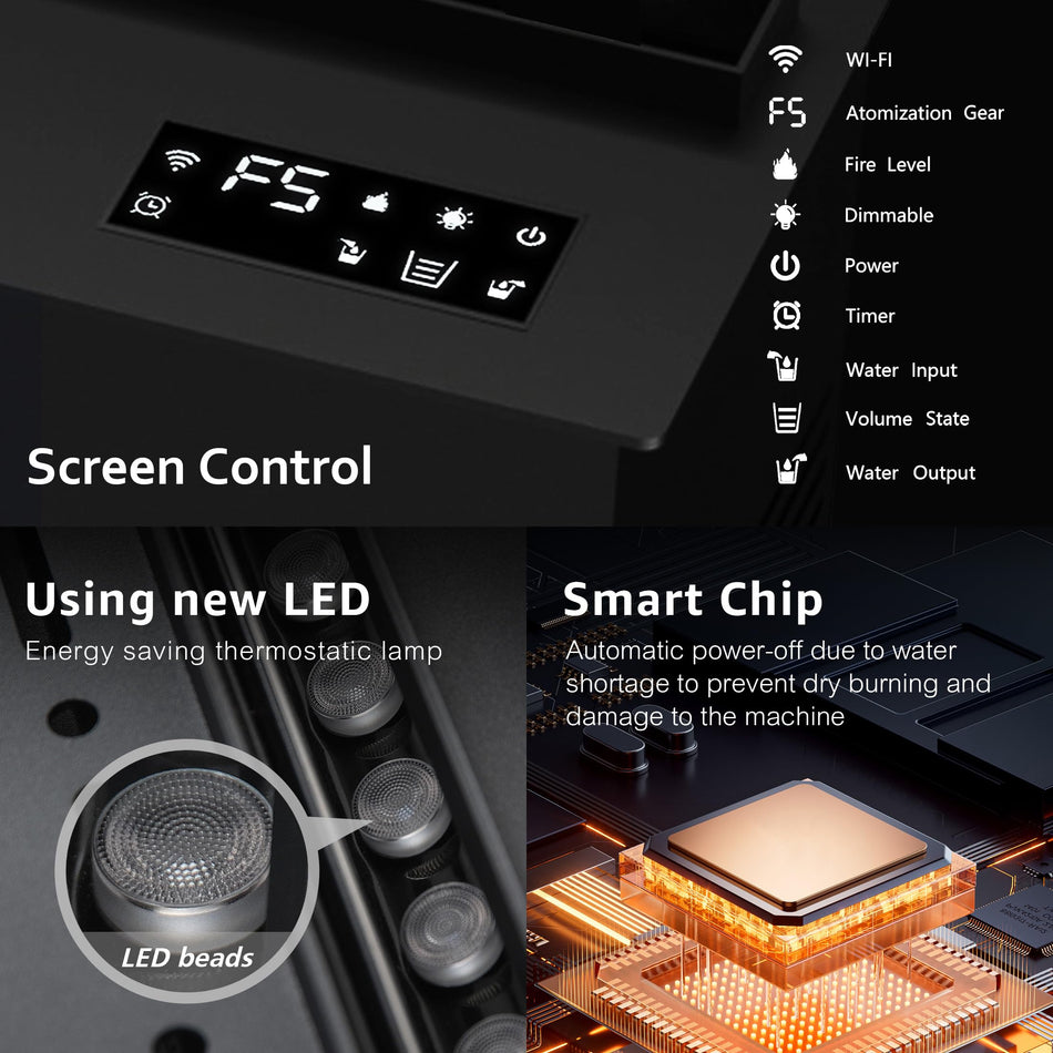 38 in. Recessed Freestanding Electric Fireplace in Black, Water Vapor Fireplace with Remote, Timer, Touch 9-Colors Flame
