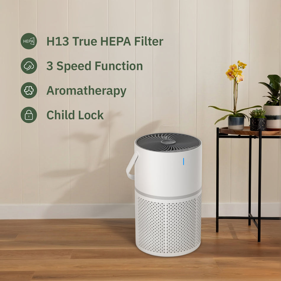 1250 sq. ft. HEPA Personal Air Purifier in White, with 3-layer Filter, 8H Timer, 3-level Speed, Low Noise, Child Lock