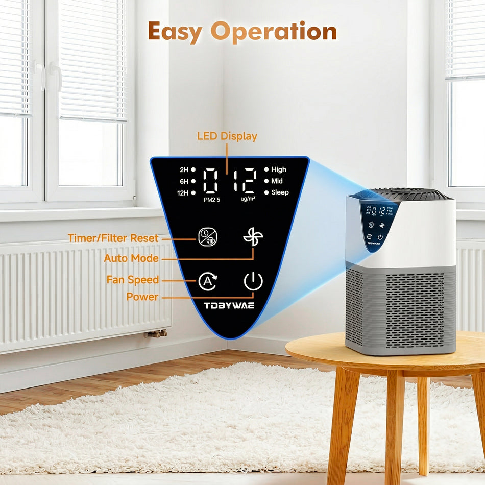 1250 Sq. Ft True HEPA Air Purifier in Gray with 3-Stage Filter, 3-Speed, Automatic Mode, Digital Display and 12H Timer