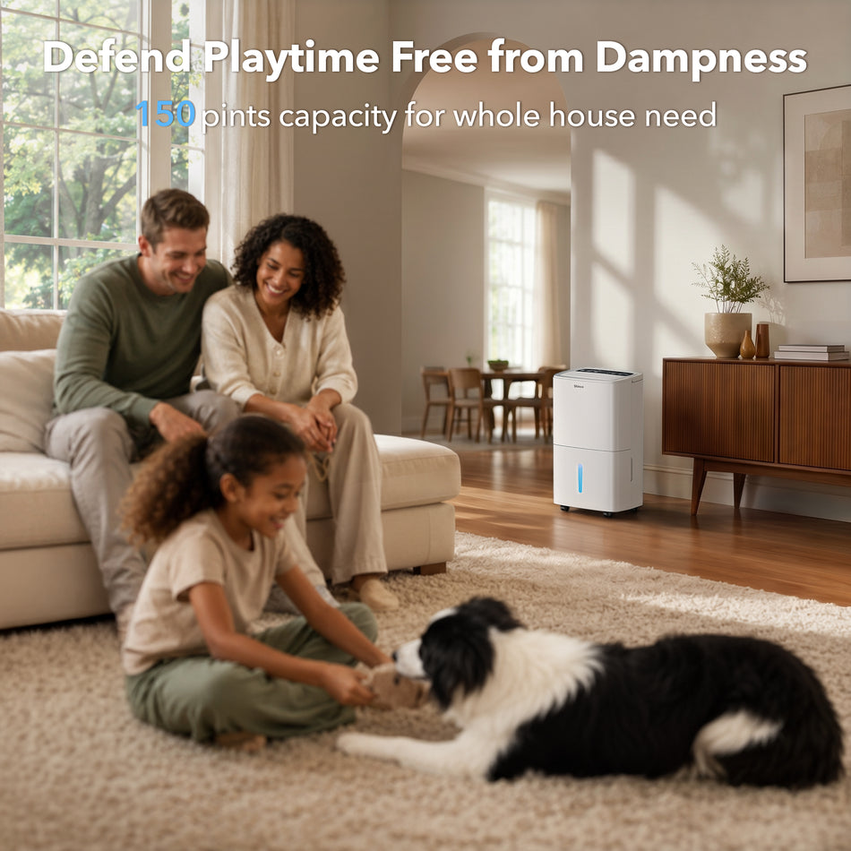 150 pt. 7,000 sq.ft. Dehumidifier in White with Pump, Auto Defrost, Dry Clothes Function, 24 H Timer