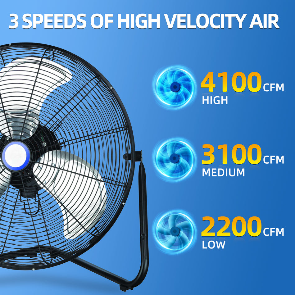 18 in. 3-Speed High Velocity Heavy Duty Metal Industrial Floor Fans Oscillating Quiet for Outdoor/Indoor, Black